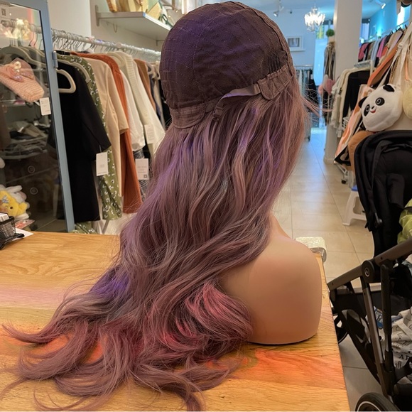 - Human hair blend light purple body wavy wig